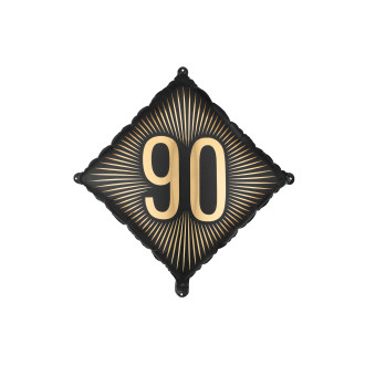 Čierny fóliový balón 90 s zlatým nápisom, 46×46 cm